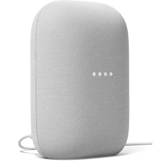 Front angle view of Google Nest Audio in chalk